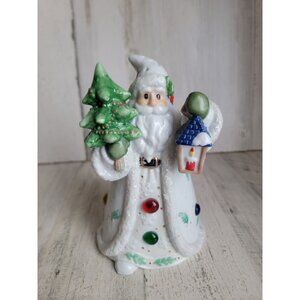 White Santa Claus tea light holder mistletoe Father‎ Christmas